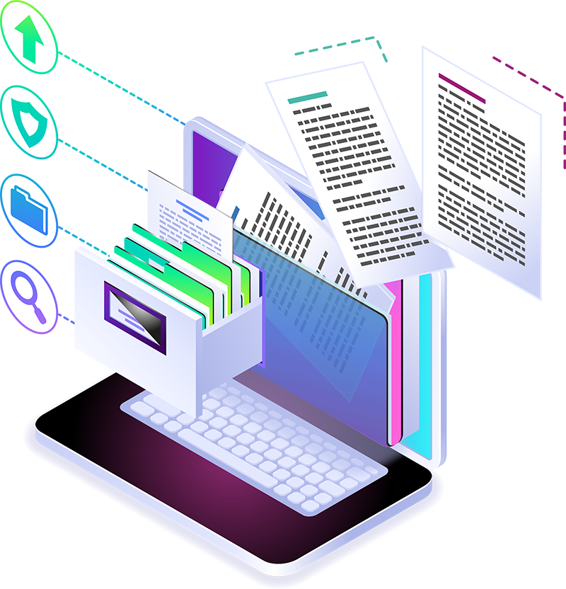 Illustration of digital equipment and paper documents