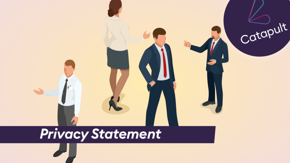 Illustration of people meeting one another and the words Privacy Statement.