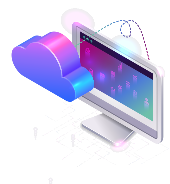 Illustration of a computer and a stylised metaphorical cloud.